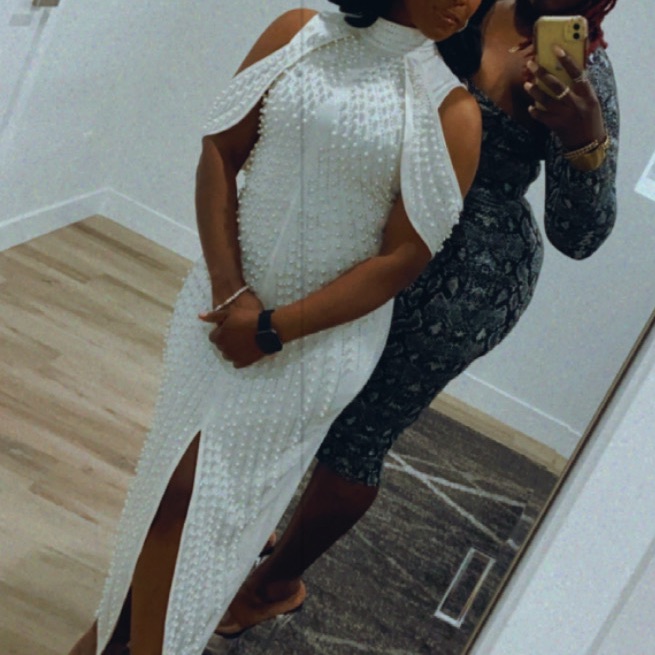 Long White Dress, Size M, Worn Only Once, Material Is Stretchy